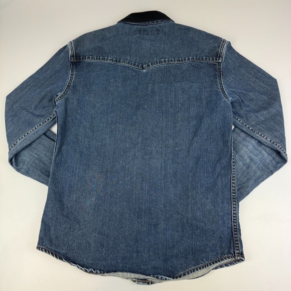 All Saints Mens Size S Canton Long Sleeve Heavy Denim Shirt Pearl Snap Western - Picture 8 of 9